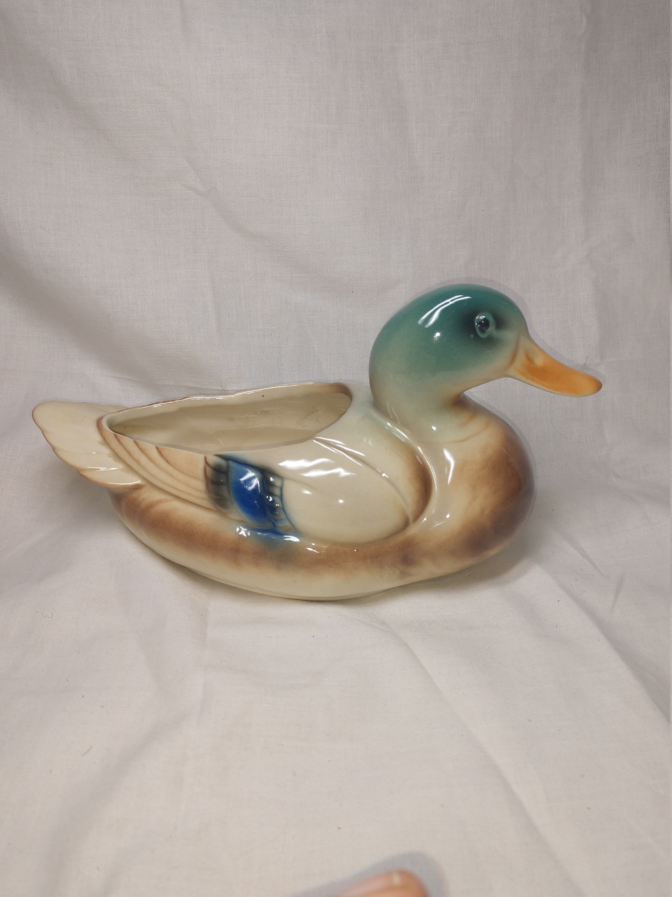 Vintage ceramic mallard duck planter green head and blue band Etsy