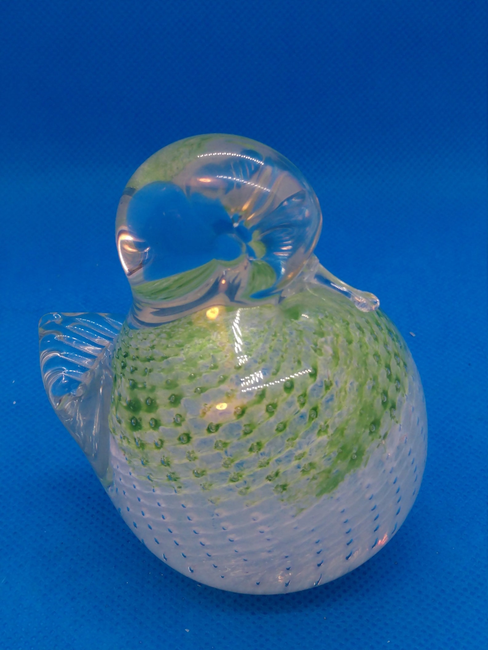 Blown Glass Bird Paperweight With Green and White Textured Etsy UK