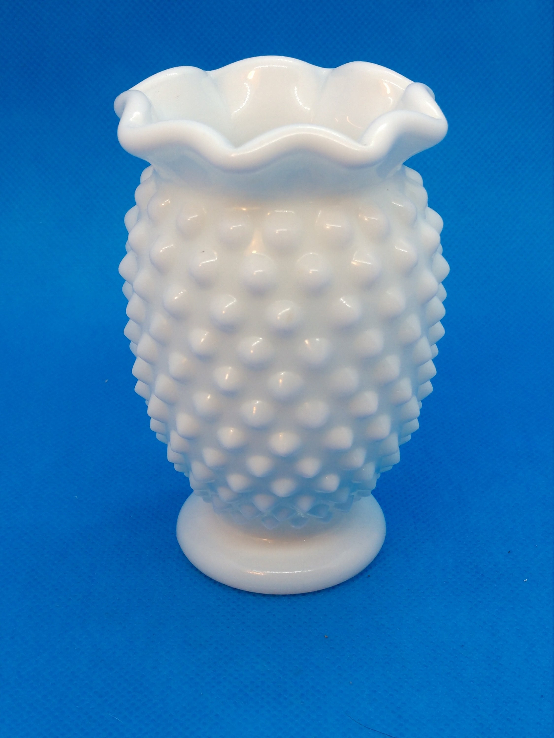 Fenton White Hobnail Milk Glass Ruffled Edge Small Vase 3 5 Etsy