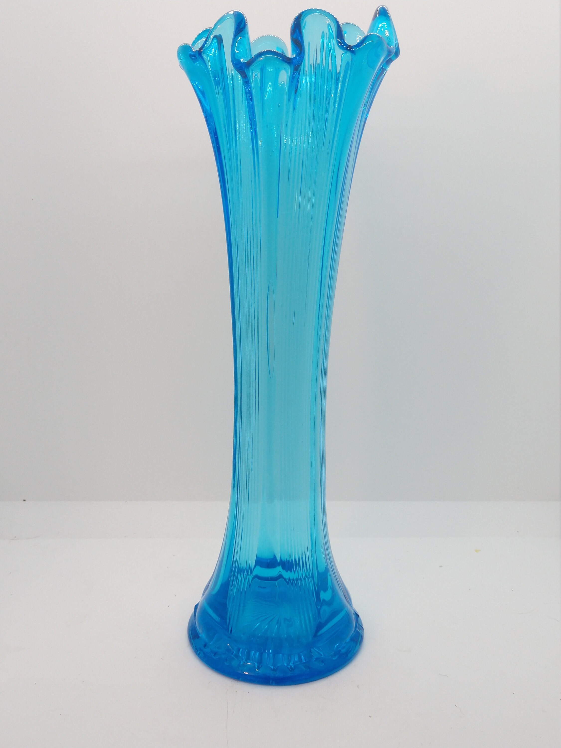 Elegant Blue Stretch Swing Glass Paneled Vase with Scalloped Etsy