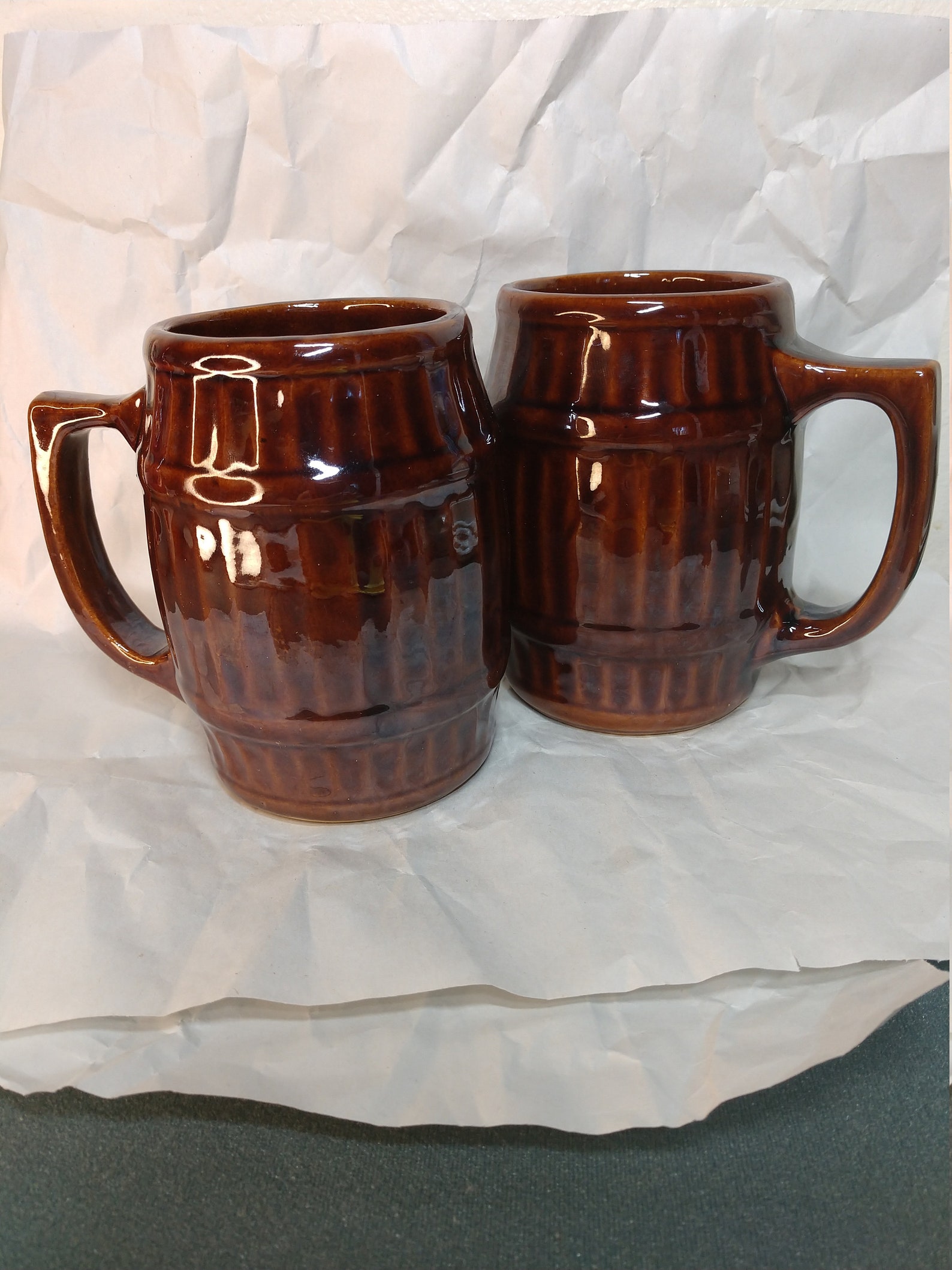 Pair of Vintage Brown Barrel Mugs for Beer or Root Beer Etsy