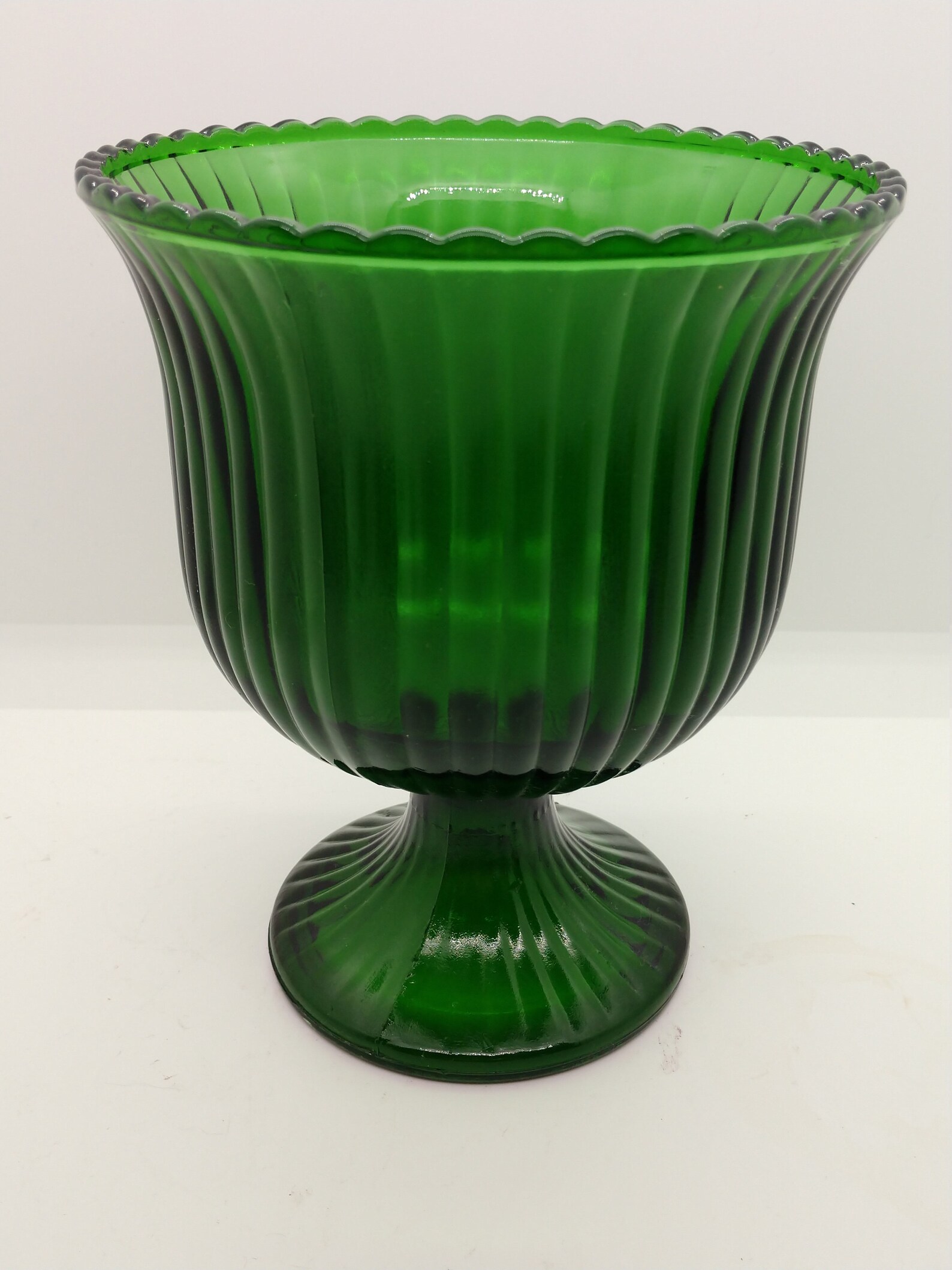 EO Brody & Company Emerald Green Ribbed Glass Footed Bowl Vase Etsy