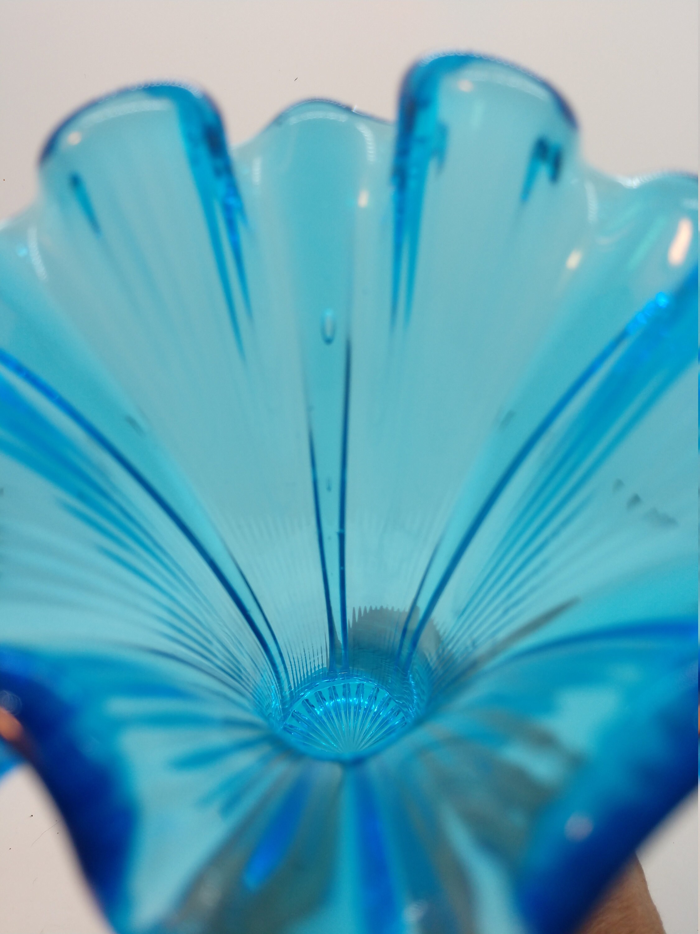 Elegant Blue Stretch Swing Glass Paneled Vase with Scalloped Etsy