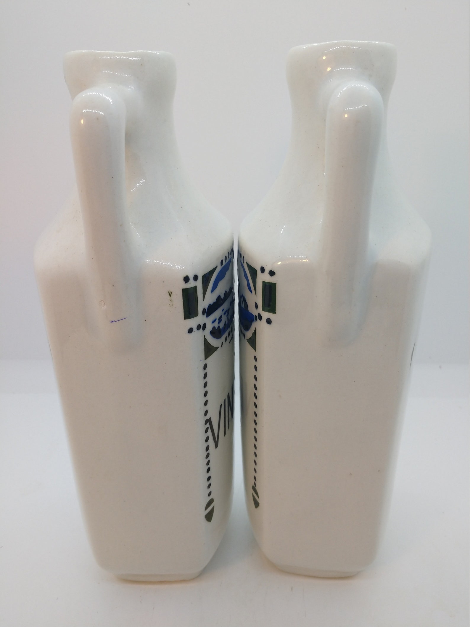 Czechoslovakia Ceramic Vinegar and Oil Jugs Whith with Blue Etsy
