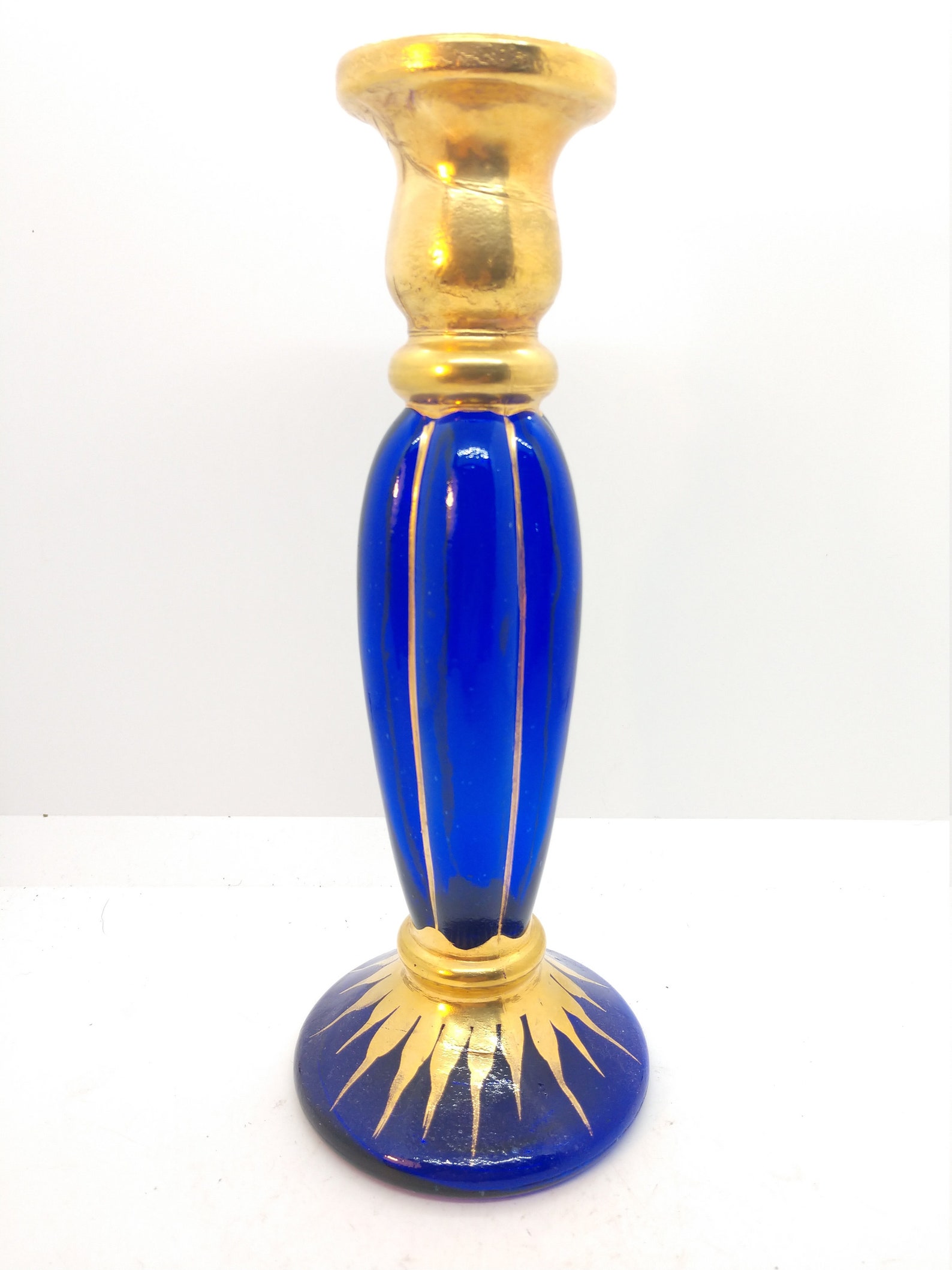 Euroglass Cobalt Blue Bud Vase With Gold Gilding Made in Etsy