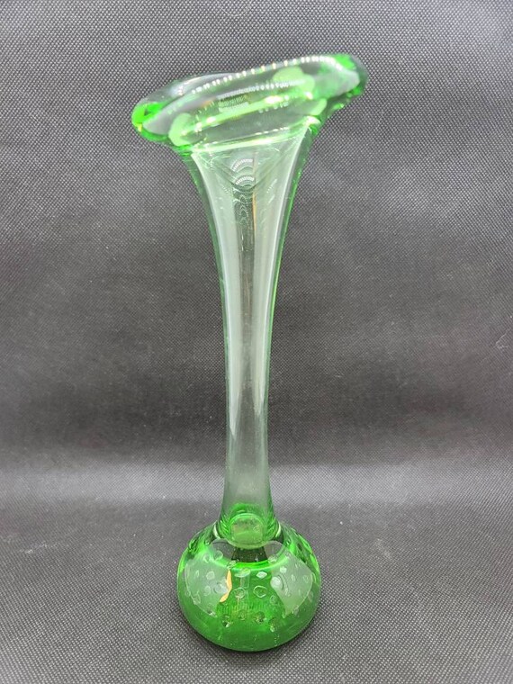 Vases Collectibles Vintage Controlled Bubble Bud Vase Blue/Green Base 9.75"
