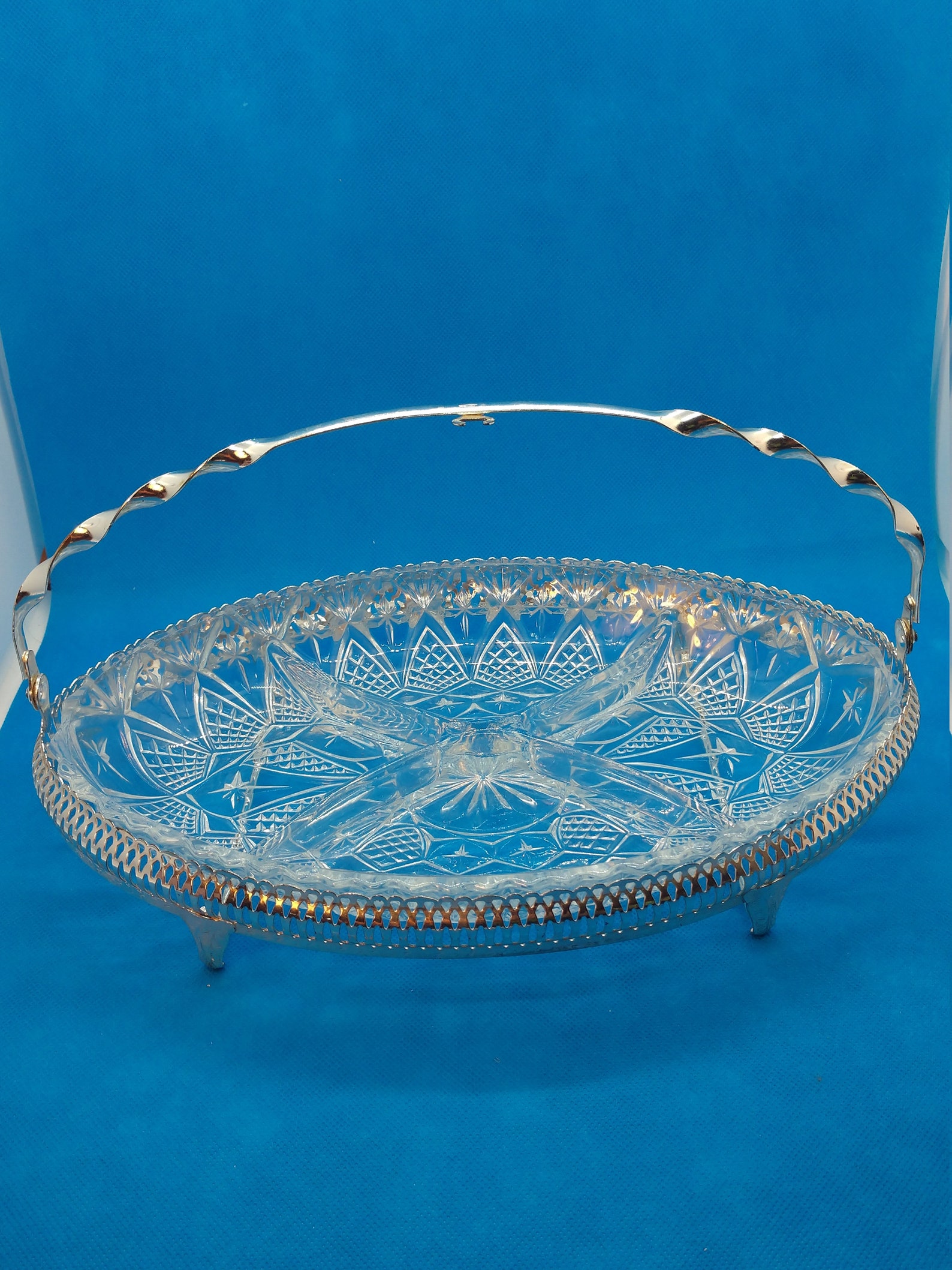 Oval Divided Crystal Relish Tray/dish With Metal Caddy and Etsy