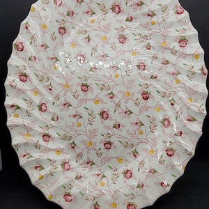 Copeland Spode Rosebud Chintz Pink Vine Large Oval Platter, White with Pink Roses, Yellow Flowers, Green Leaves, Earthenware, 14.75&quot; (2876)
