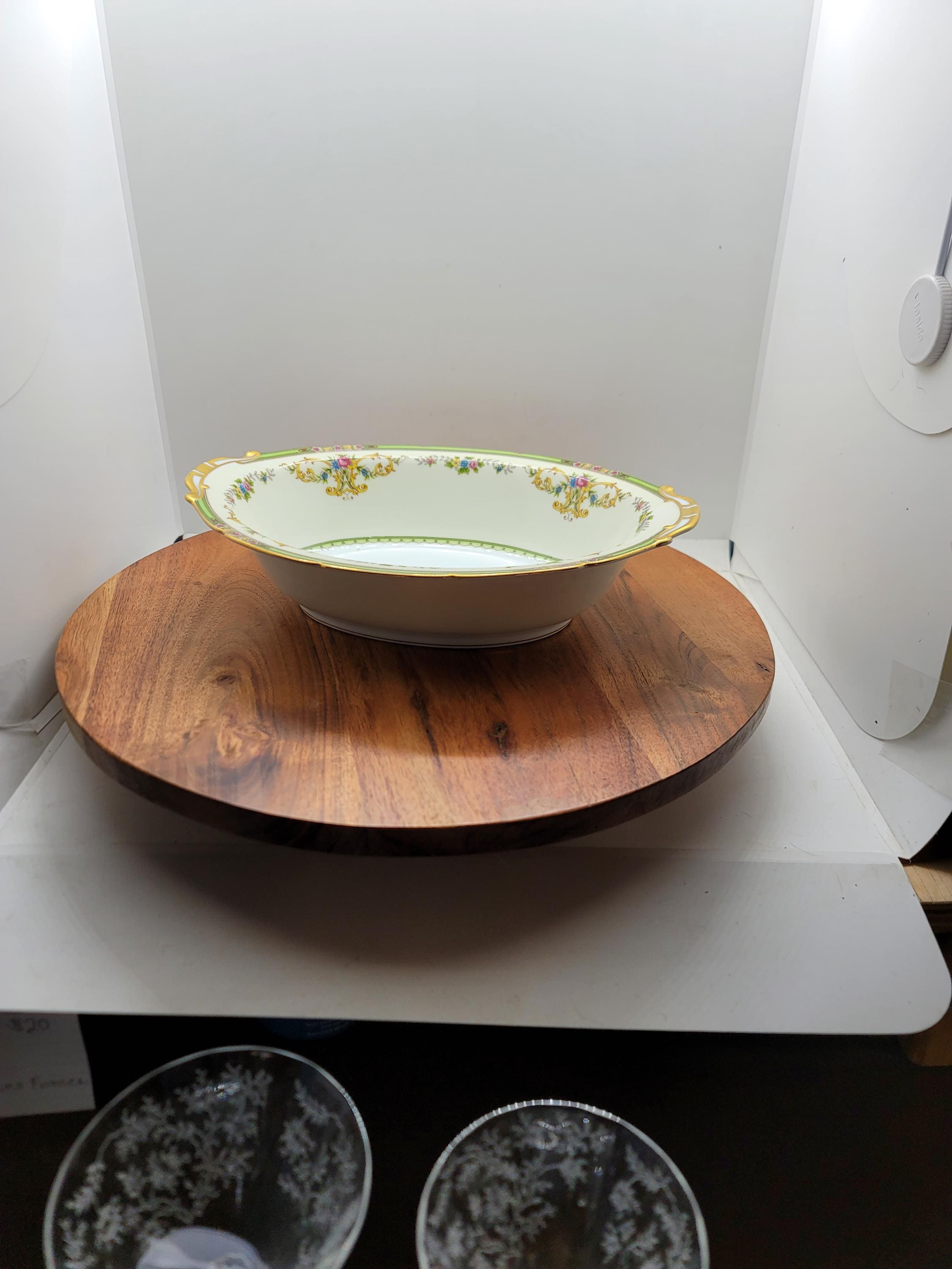 Cuenco ovalado para verduras Noritake Florola, blanco con banda interior color crema, borde verde, volutas color canela, dorado, borde festoneado, 3,28 m de largo (3069)