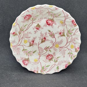 Two Copeland Spode Rosebud Chintz Pink Vine Fruit Sauce Berry Bowls, White with Pink Roses, Yellow Flowers, Green Leaves, 5 3/8&quot; (2874)