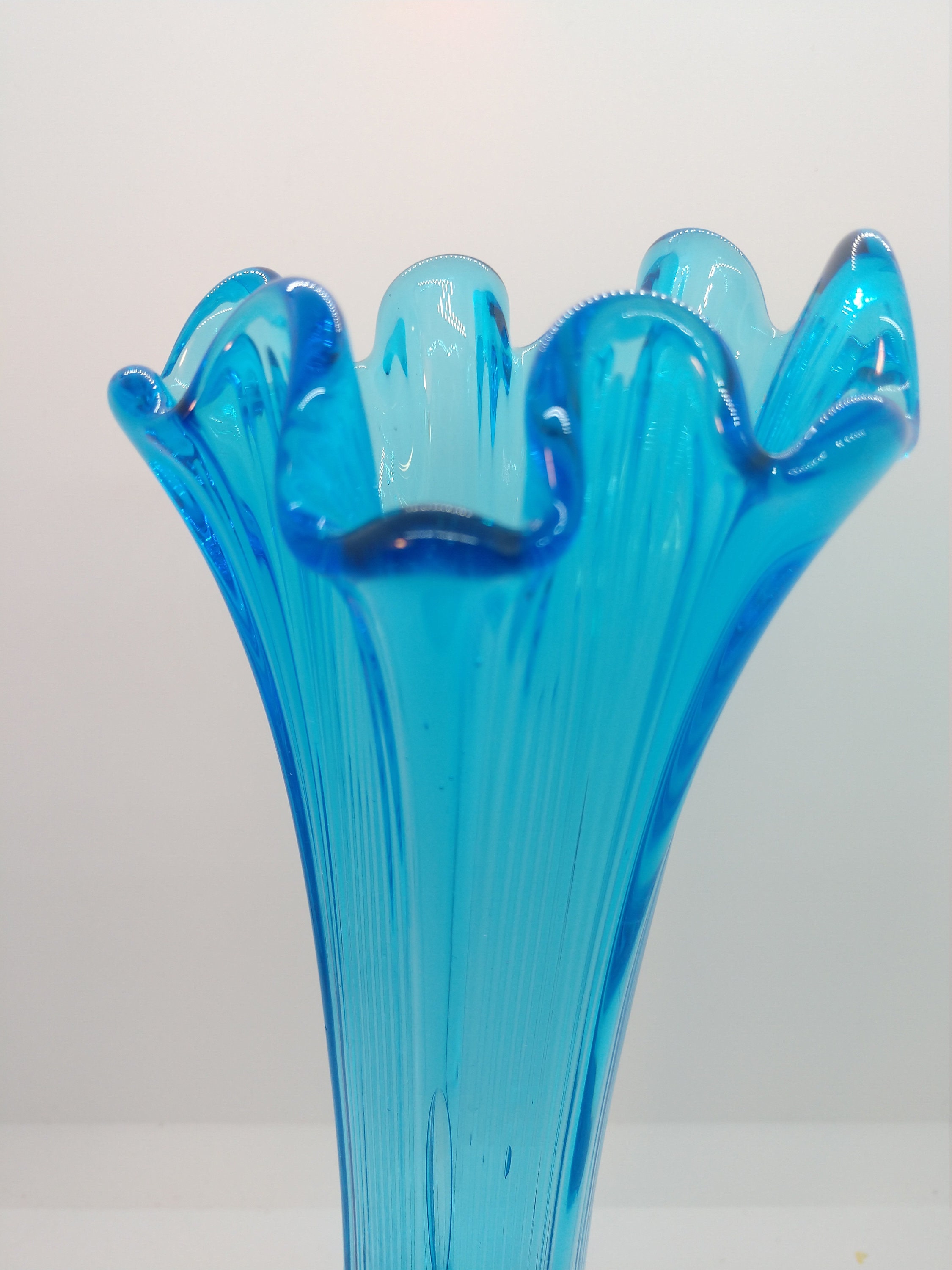 Elegant Blue Stretch Swing Glass Paneled Vase with Scalloped Etsy