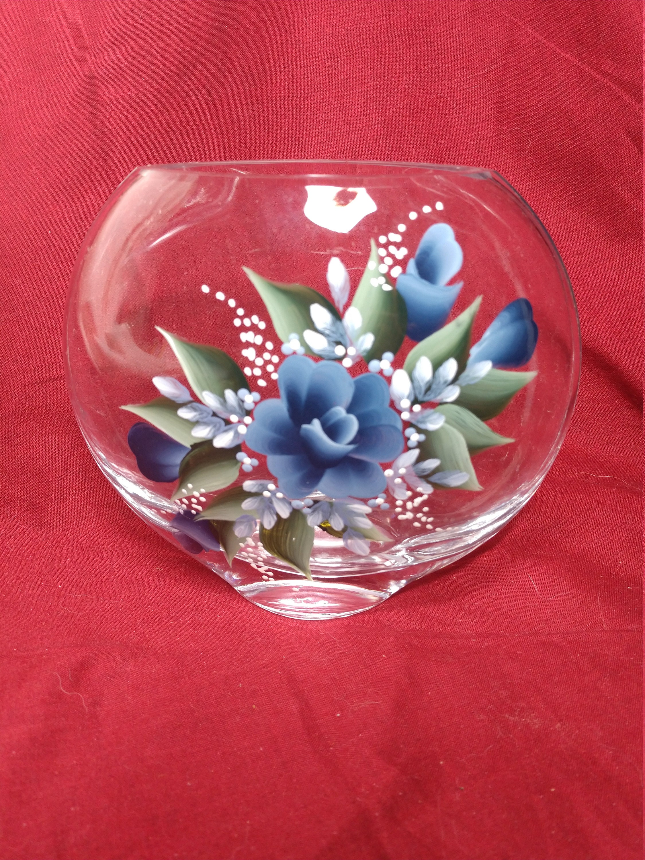 Crystal vase with handpainted flowers 412 Etsy