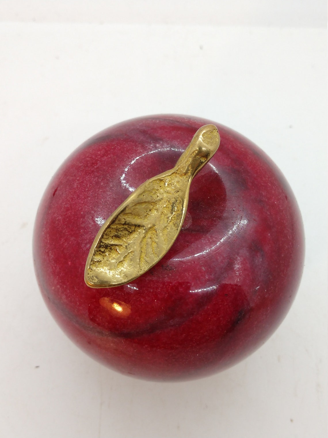 Glossy Red Apple Paperweight Figurine has a gold colored Etsy