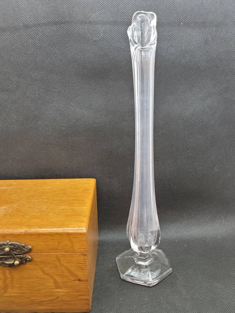 Buy Tall Clear Glass Swung Bud Vase Hexagon Base and Six Panels Online