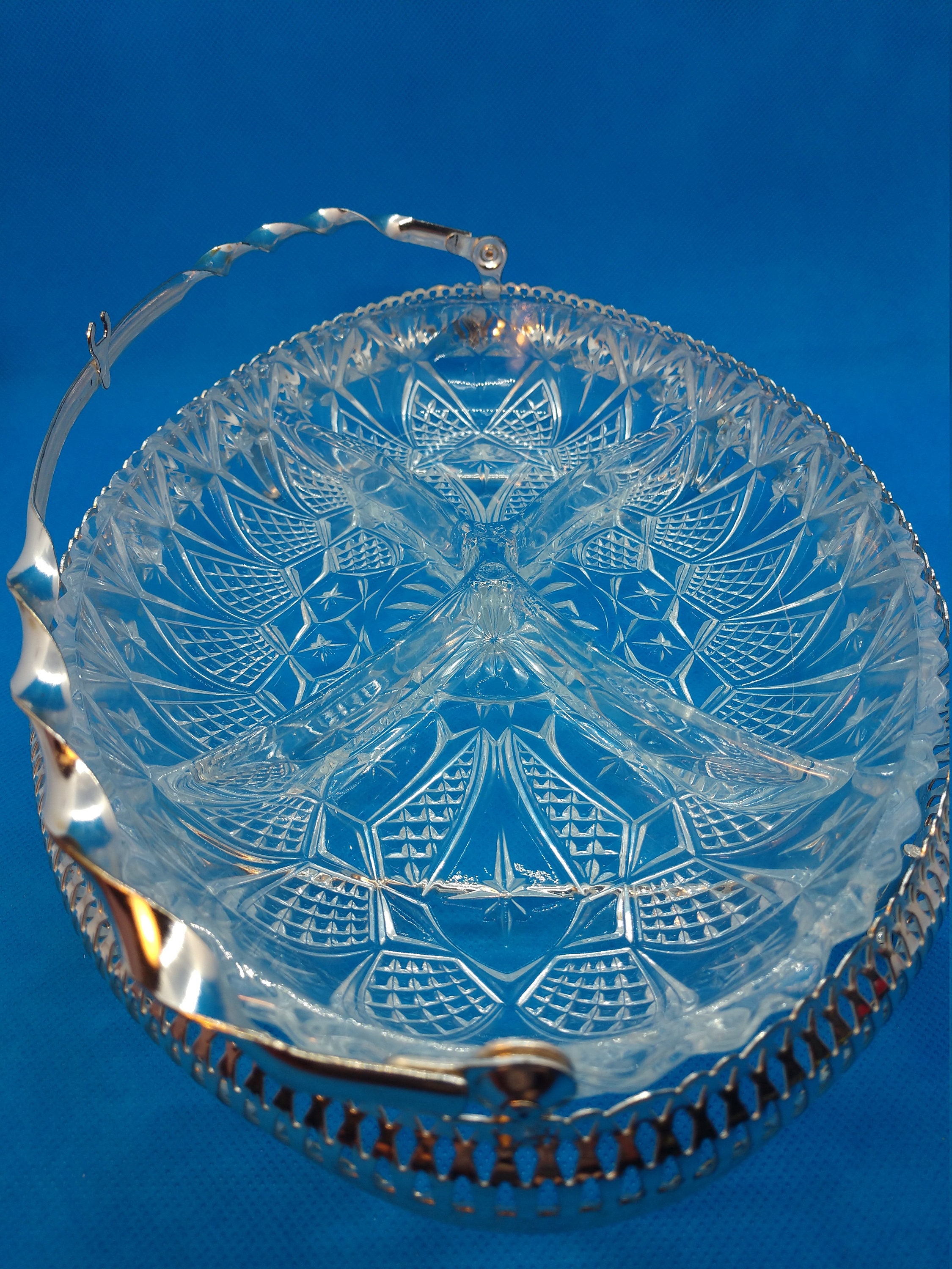 Oval Divided Crystal Relish Tray/Dish with Metal Caddy and Etsy
