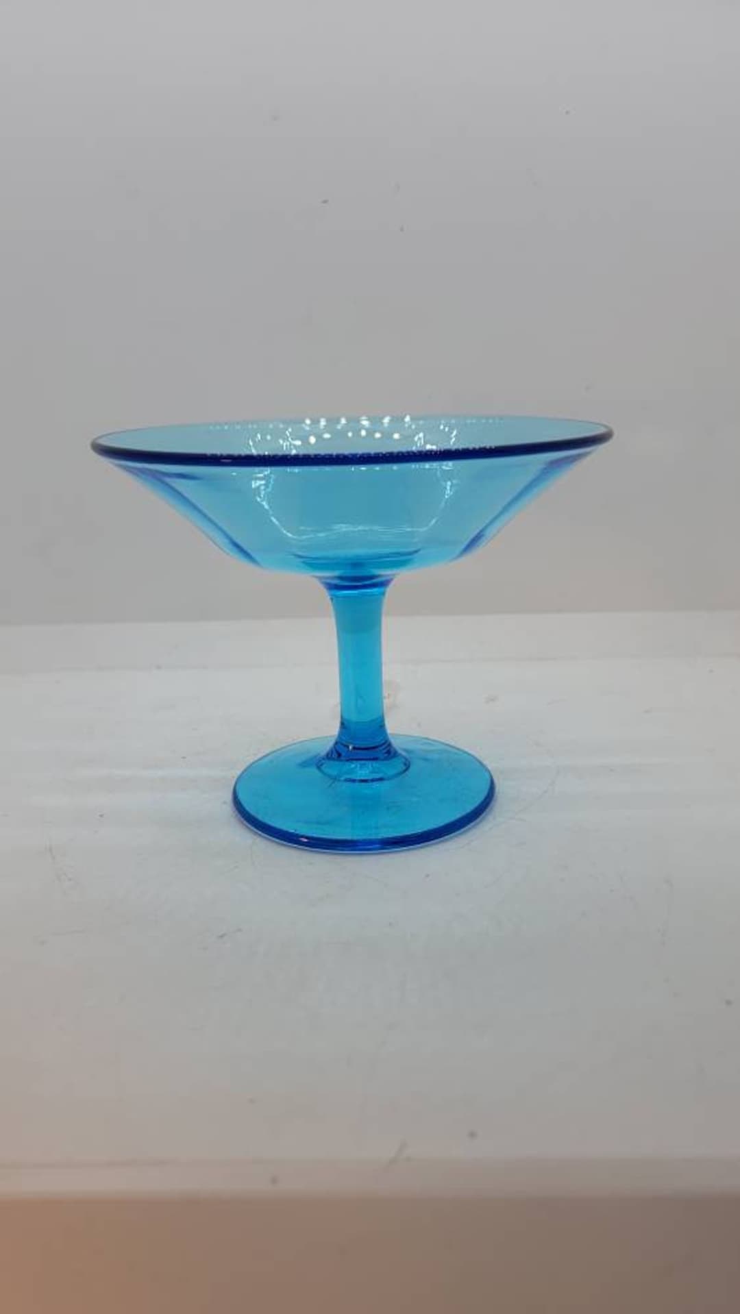 Light Blue Glass Pedestal Bowl Dish Compote, 6.25 Inches in Diameter at
