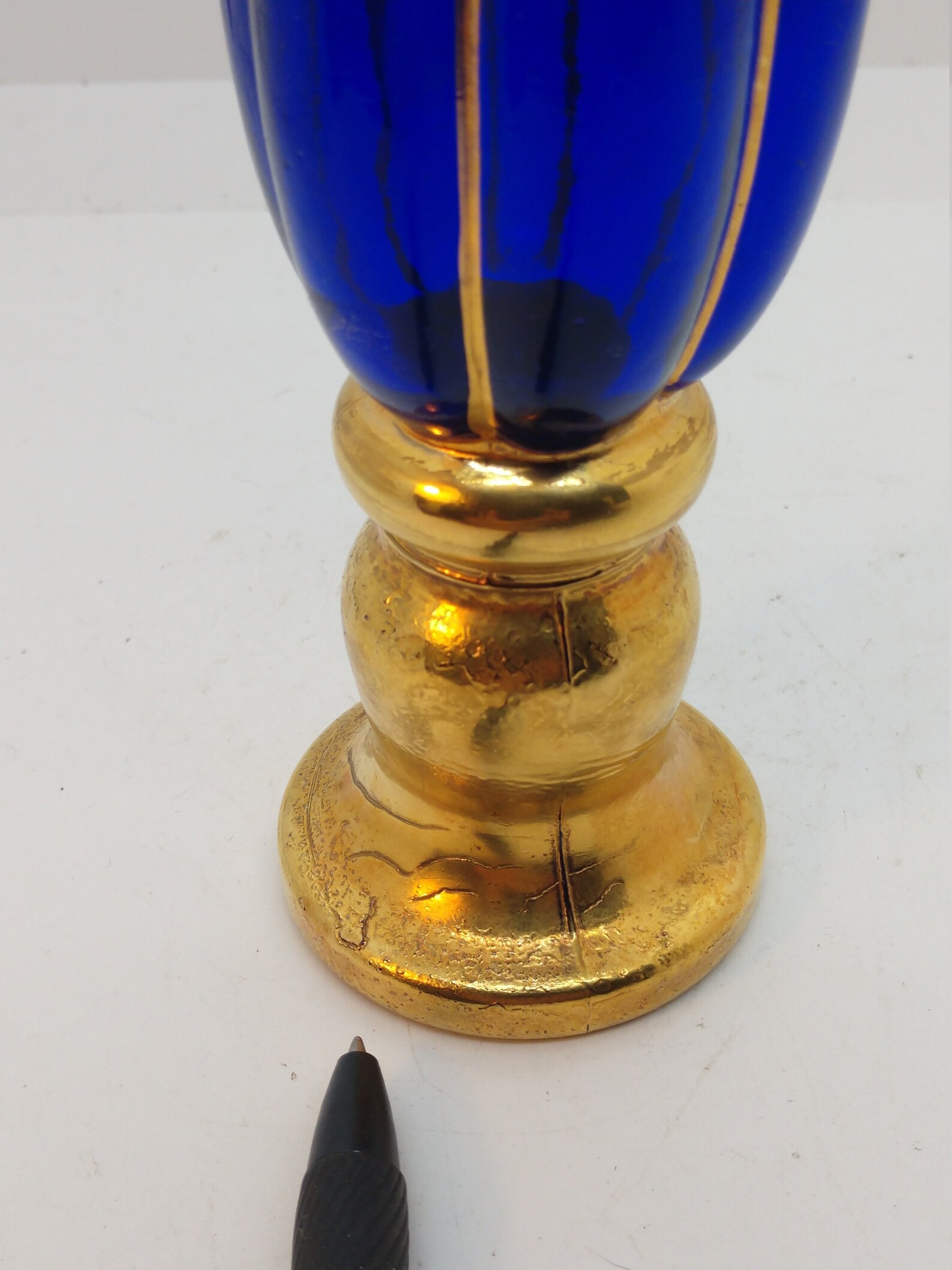 Euroglass Cobalt Blue Bud Vase with Gold Gilding Made in Etsy