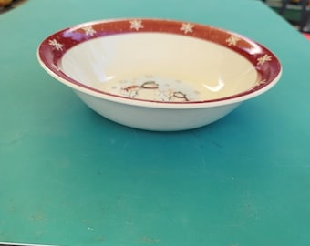 Royal Seasons Stoneware RN1 Winter Weihnachten Runde Gemüseschale, Weiß, Schneemänner mit Schals und Hüten, roter Rand, Schneeflocken, 10 "(3333)
