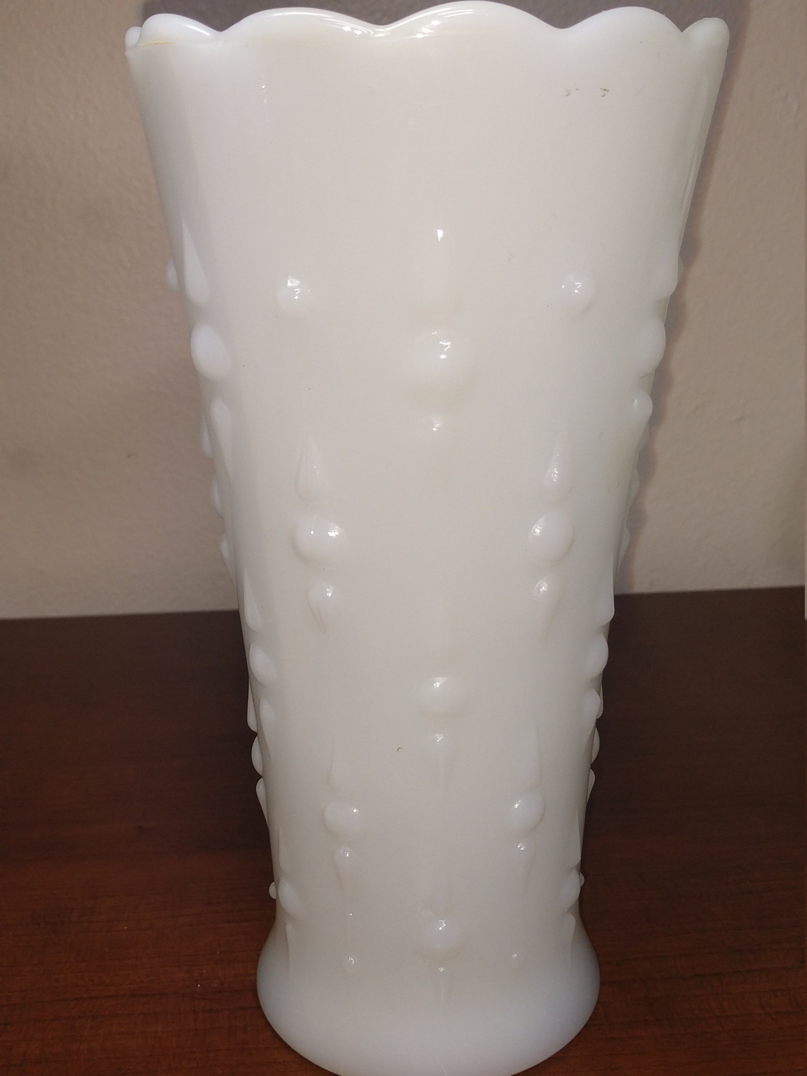 Milk Glass Vase With Scalloped Top Edge Teardrops and Pearls Etsy