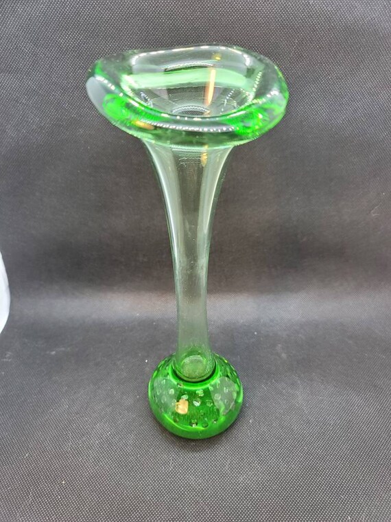 Vases Collectibles Vintage Controlled Bubble Bud Vase Blue/Green Base 9.75"