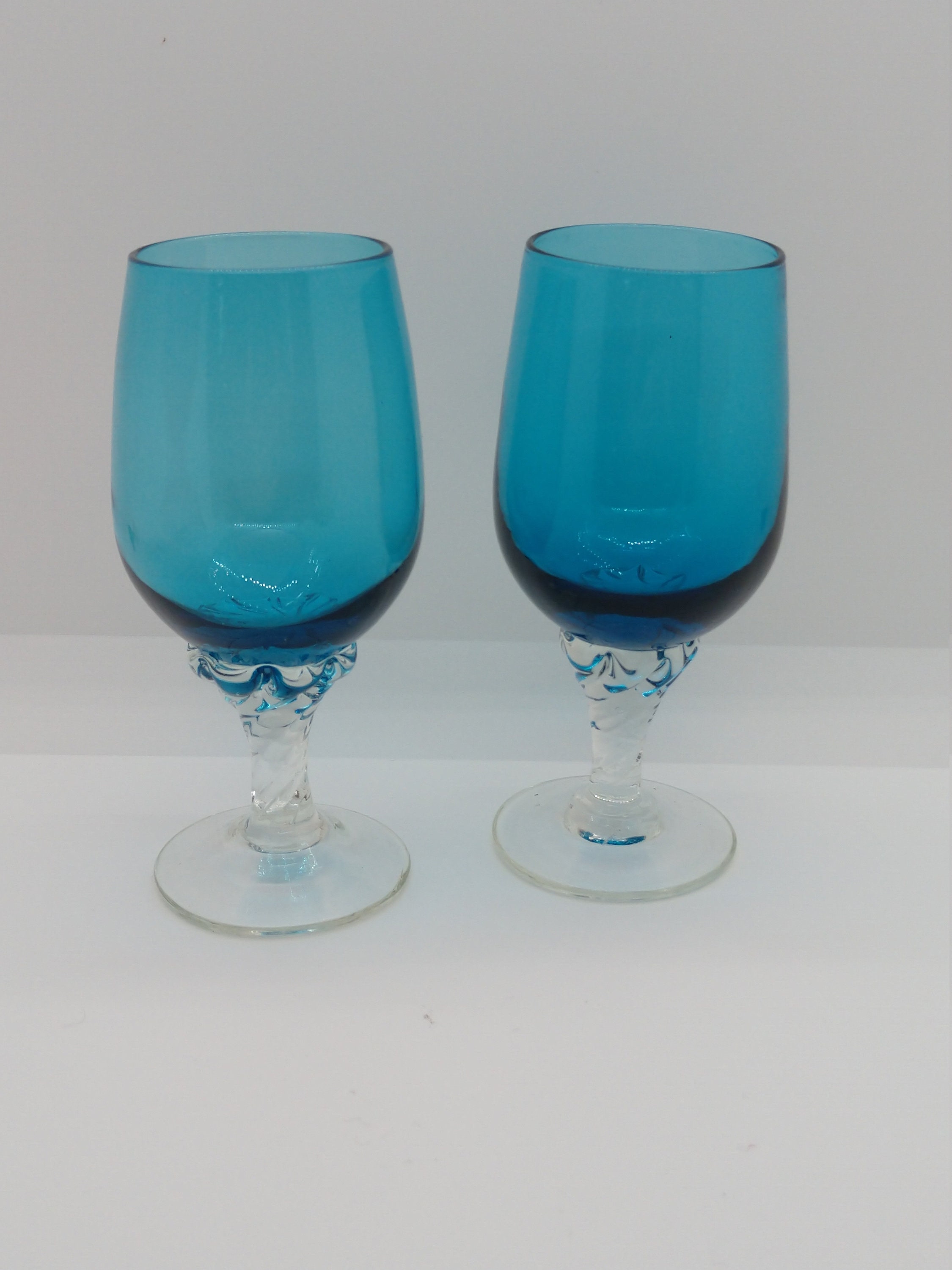 A Pair of Small Wine Glasses Blue Containers with Clear Etsy