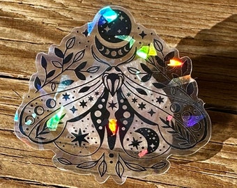 Celestial Moth Sticker, Mystical Moth Sticker, Moon Moth Sticker, Moth Sticker, Clear Sticker, Cracked Ice Sticker, 2 inch sticker