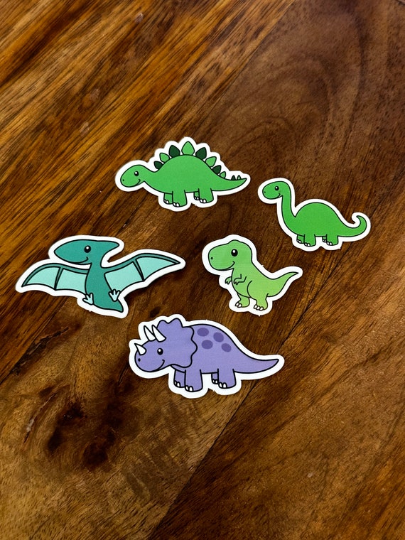 Variety pack mini dinosaur stickers, 5 pack dinosaur stickers, triceratops,  stegosaurus, T-Rex, pterodactyl, sauropod