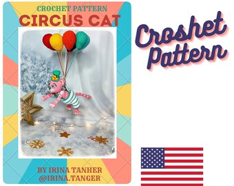 Patrón de ganchillo de gato de circo, móvil para bebé, decoración de payaso (patrón en PDF)