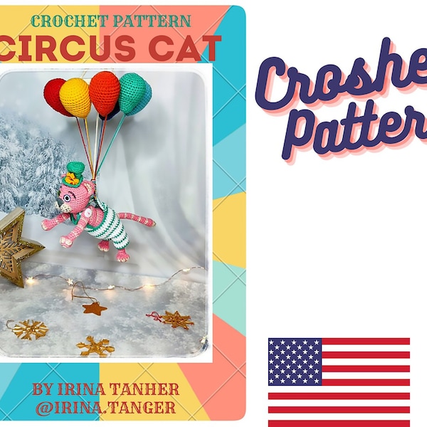 Circus Cat Crochet Pattern, Baby Mobile Crochet Pattern. Funny Cat Crohet Pattern. Clown Cat Crochet Pattern. Home Decor. Baby Room Decor.