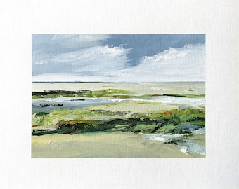 8x10インチのオリジナル油絵、海景画、雲、砂浜、印象派アート、サイン入り