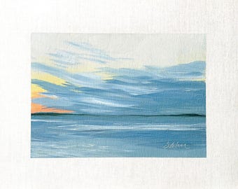 8x10 Original oljemålning Marinlandskap Hav Solnedgång Lugn Färgglad Himmel Liten Signerad