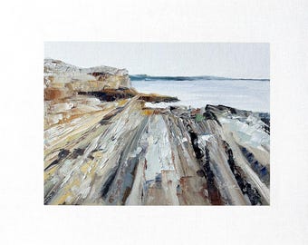 8x10 Maine Original Oil Landscape Painting Rocky Coast New England Ocean Signed