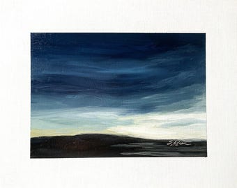 8x10 Original Ölgemälde Landschaft Dunkler Himmel Moderne Zeitgenössische Sonnenaufgang signiert