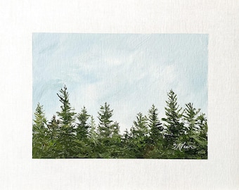 Peinture à l'huile originale 8 x 10 pins forêt paysage Nature minimaliste signé