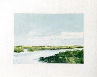 8 x 10 origineel olieverfschilderij groen zoutmoeras laagland impressionistische kunst ondertekend