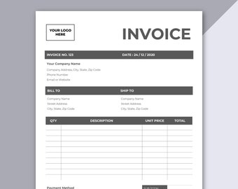 Invoice Template - Printable Invoice - Editable Invoice - Receipt - Microsoft Word Invoice - Digital Order Form - WORD File