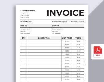 編集可能な請求書テンプレート：プロフェッショナルなビジネスフォーム（記入可能なPDF）