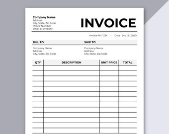 blank invoice etsy