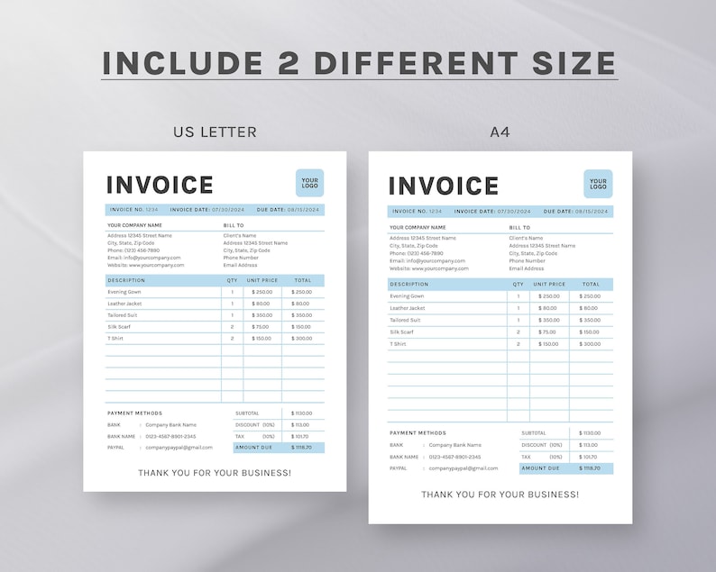 Invoice Template Professional Minimalist Design Printable & Fully