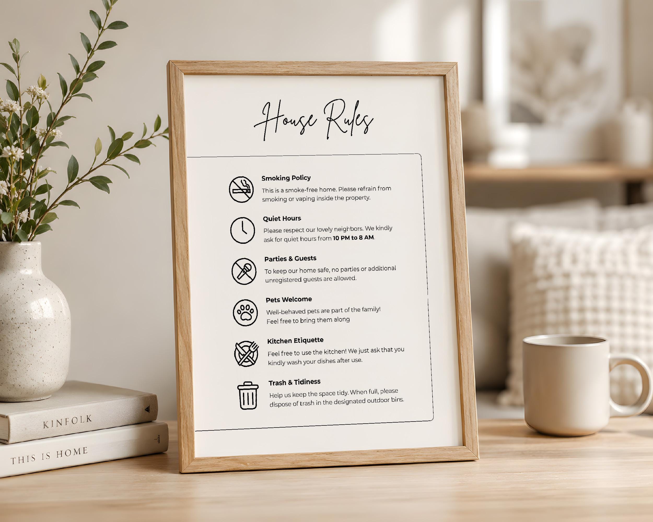Editable Airbnb House Rules Sign Template, Minimalist Vacation Rental ...