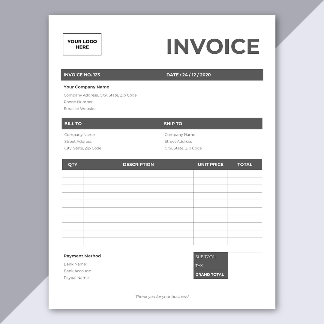 Editable Invoice Template: Professional Microsoft Word Design (DOCX) - Etsy