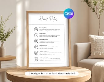 Plantilla editable de cartel de normas de la casa de Airbnb, normas minimalistas para alquileres vacacionales, guía para huéspedes imprimible en Canva, decoración moderna para Airbnb