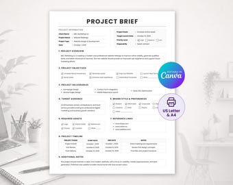 Modello di brief di progetto per Canva, modulo di pianificazione del progetto per il cliente, modello di brief creativo, brief di progetto aziendale, formato A4 US Letter modificabile