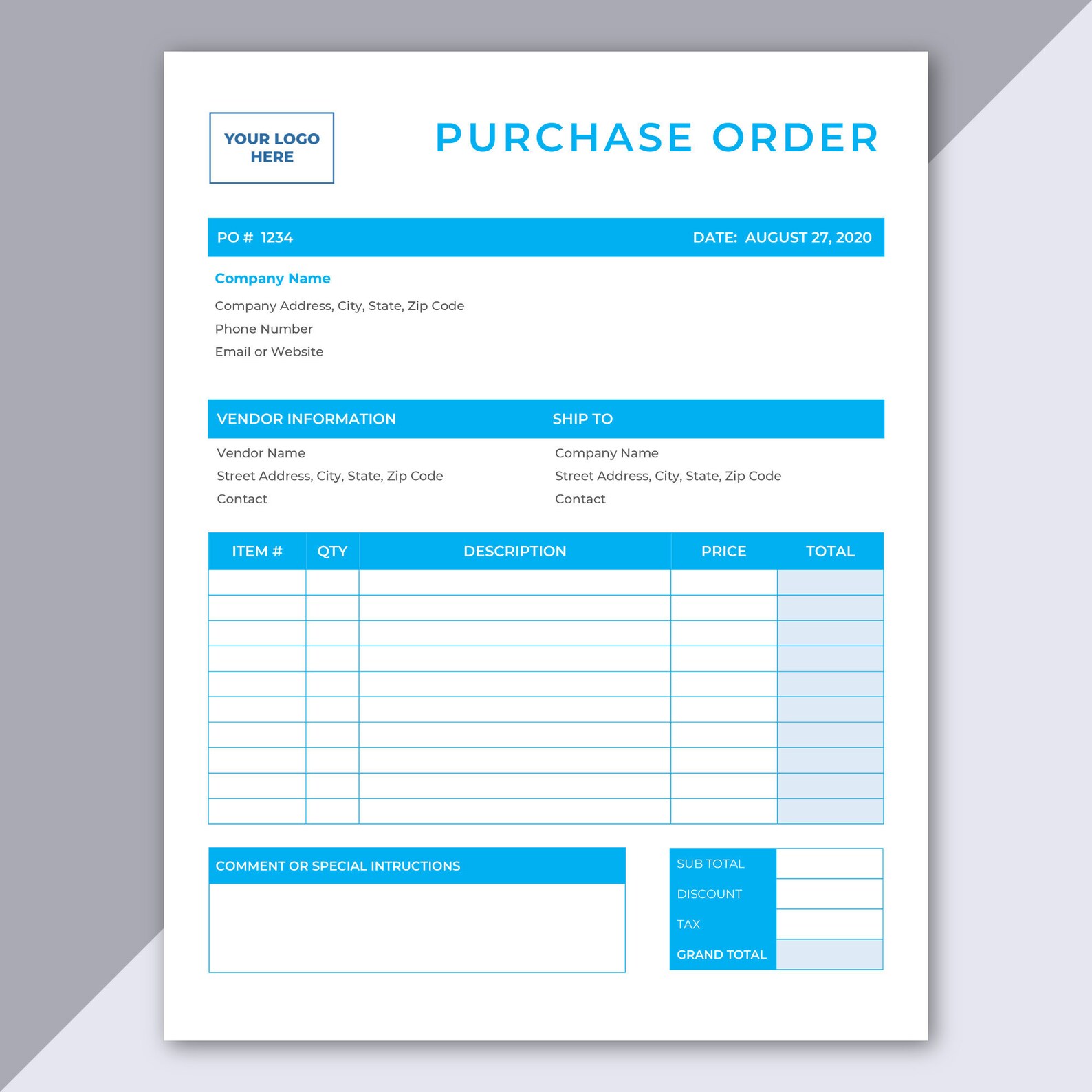 microsoft office purchase order form