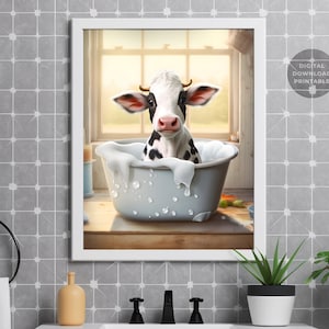 Funny Cow in Tub Print: Whimsical Bathroom Wall Art (Digital Download)