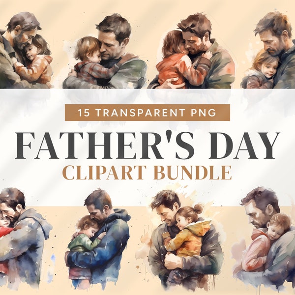 Father's Day Clipart Watercolor Bundle, Transparent PNG, Family Clip Art, Father son daughter, Digital Download