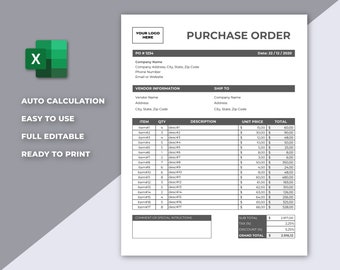 Plantilla de Excel para cálculo automático de órdenes de compra (imprimible)