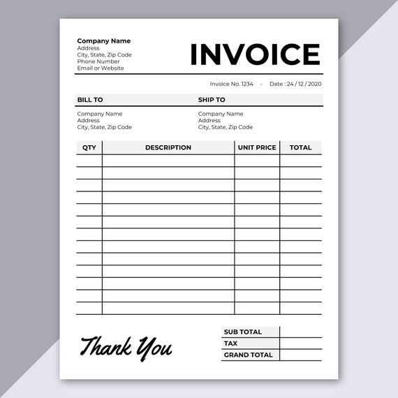 Invoice Template Printable Invoice Editable Invoice Etsy