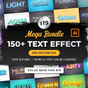 150+ teksteffect Adobe Illustrator-bundel, vector-eps-AI-bestand, volledig bewerkbaar, lettertype, premium ontwerp