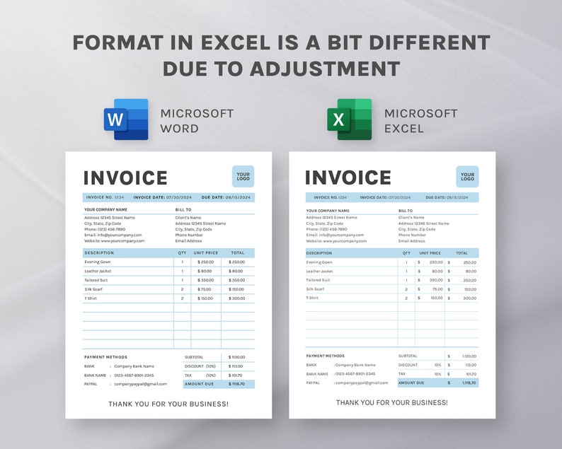 Invoice Template Professional Minimalist Design Printable & Fully